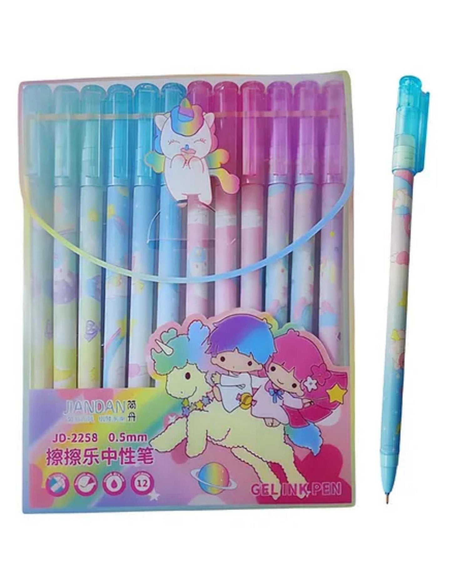 طقم 12 قلم جيل باستيكة unicorn