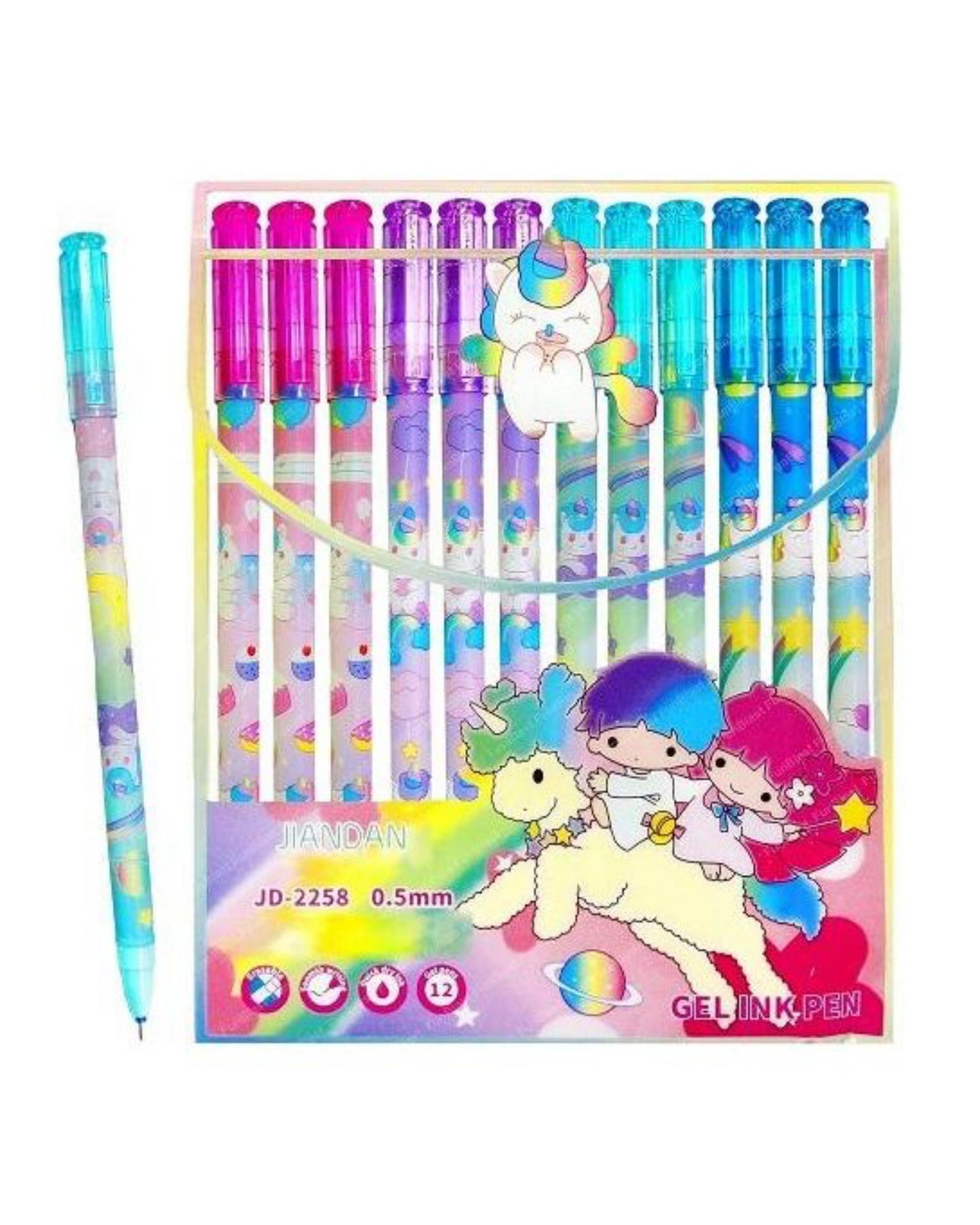 طقم 12 قلم جيل باستيكة unicorn