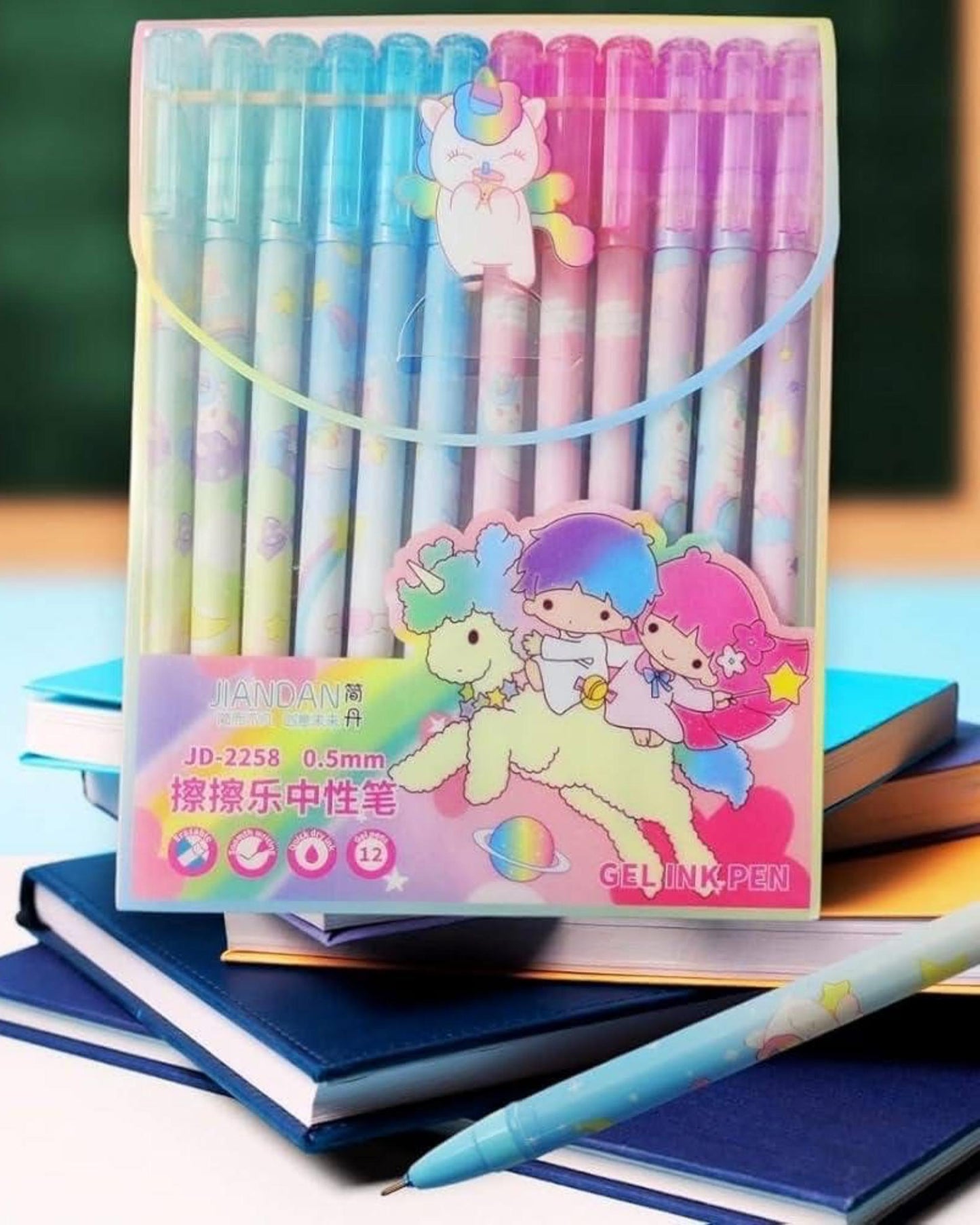 طقم 12 قلم جيل باستيكة unicorn