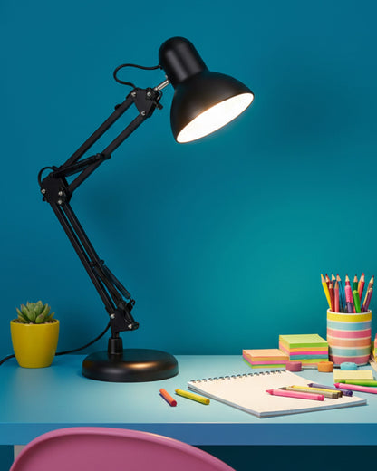 أباجورة مكتب هندسية بقاعدة ومشبك - أسود