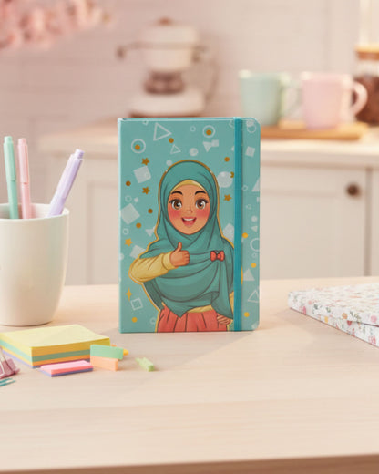 نوت بوك بنت محجبة بأستيك A5 - أخضر