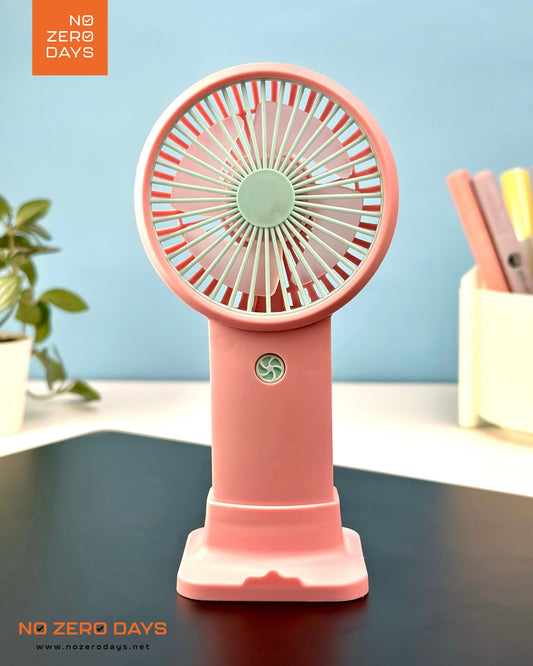 مروحة يد شحن مع هولدر للموبايل - بينك