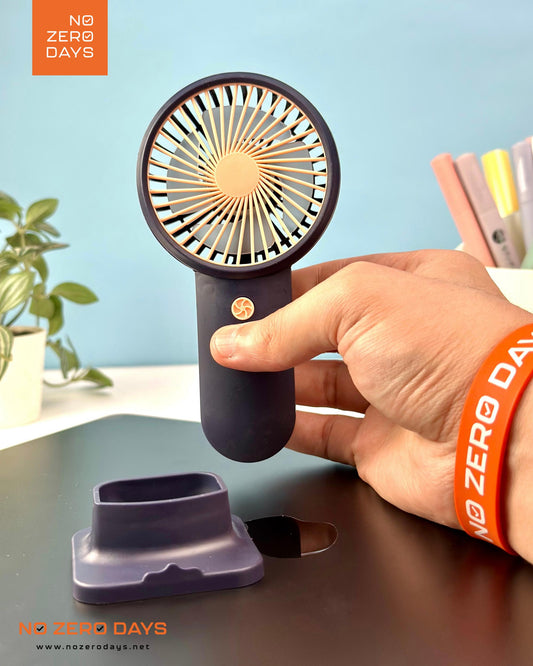 مروحة يد شحن مع هولدر للموبايل - كحلي