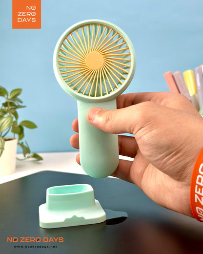 مروحة يد شحن مع هولدر للموبايل - أخضر مينت