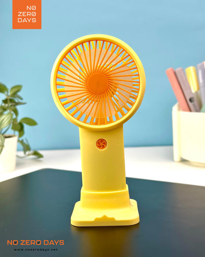 مروحة يد شحن مع هولدر للموبايل - أصفر