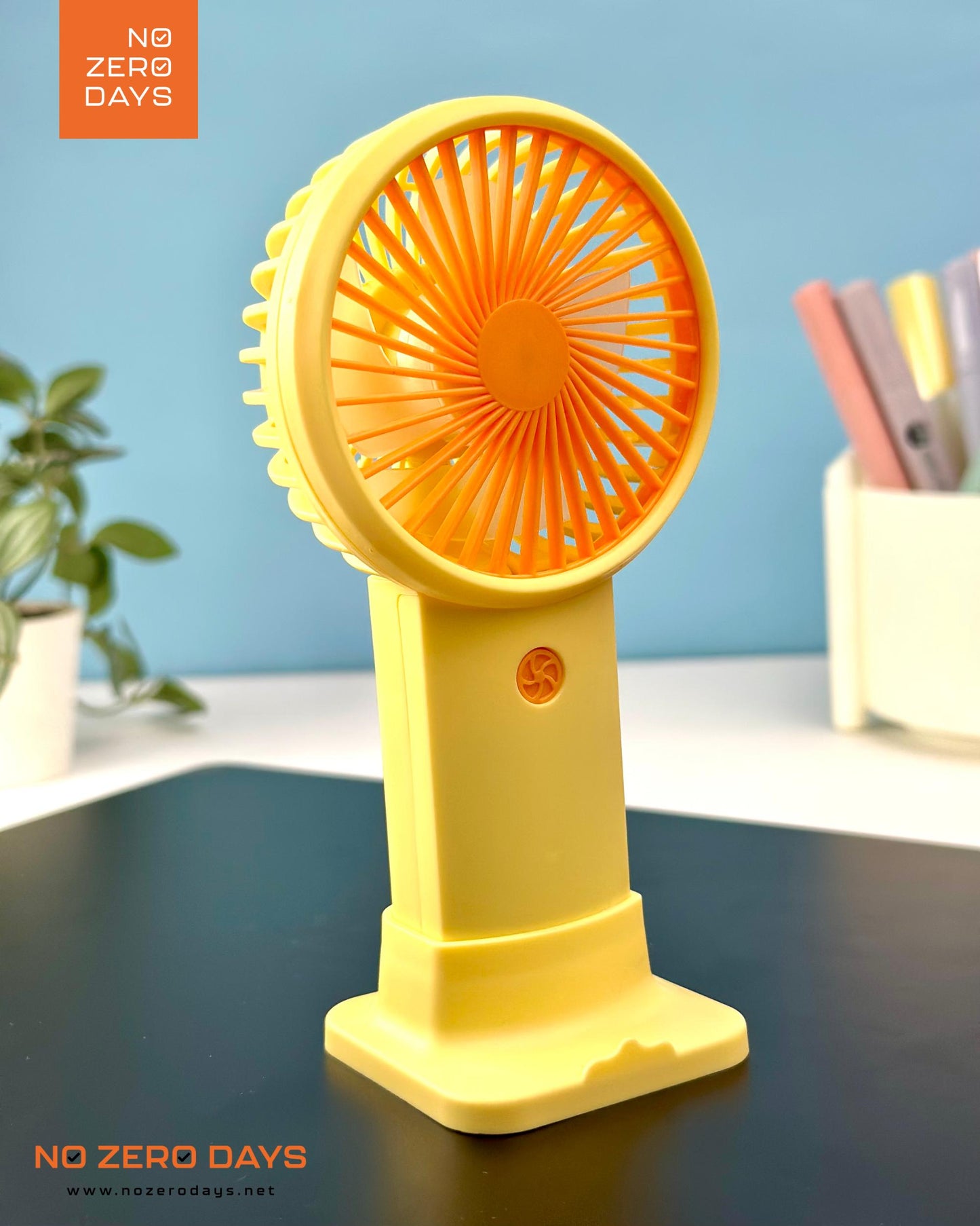 مروحة يد شحن مع هولدر للموبايل - أصفر