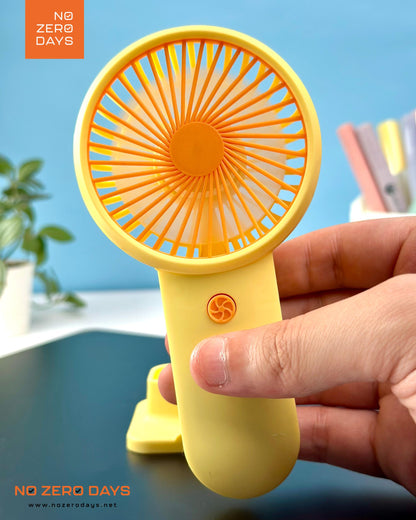 مروحة يد شحن مع هولدر للموبايل - أصفر