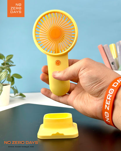 مروحة يد شحن مع هولدر للموبايل - أصفر