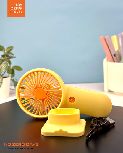 مروحة يد شحن مع هولدر للموبايل - أصفر