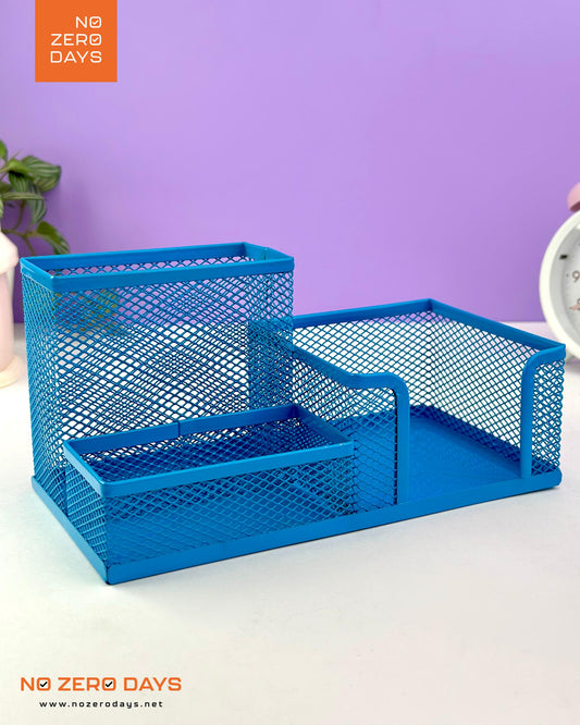 منظم مكتب معدني شبكي - أزرق