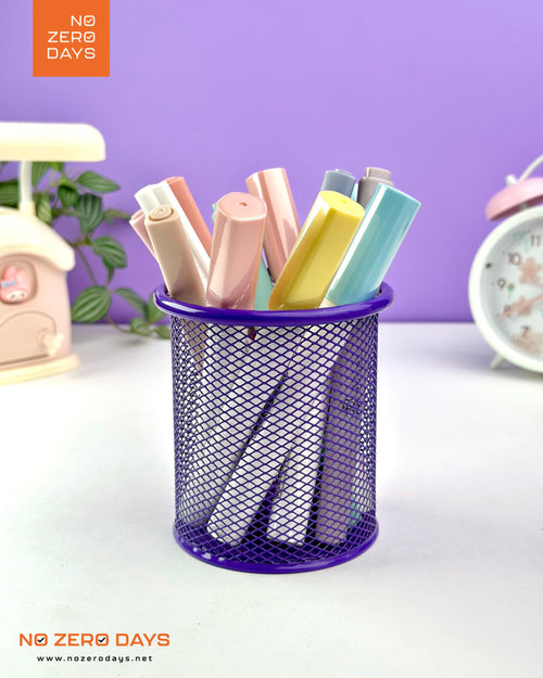 كوب أقلام معدن شبك دائري - بنفسجي