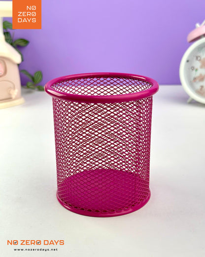 كوب أقلام معدن شبك دائري - بينك