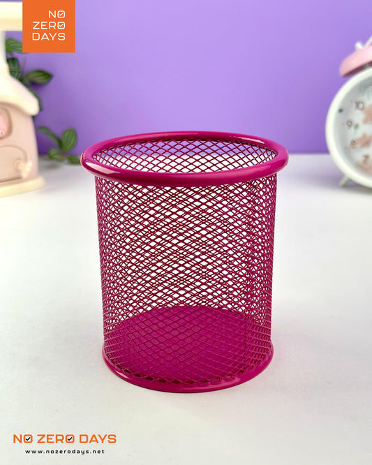 كوب أقلام معدن شبك دائري - بينك