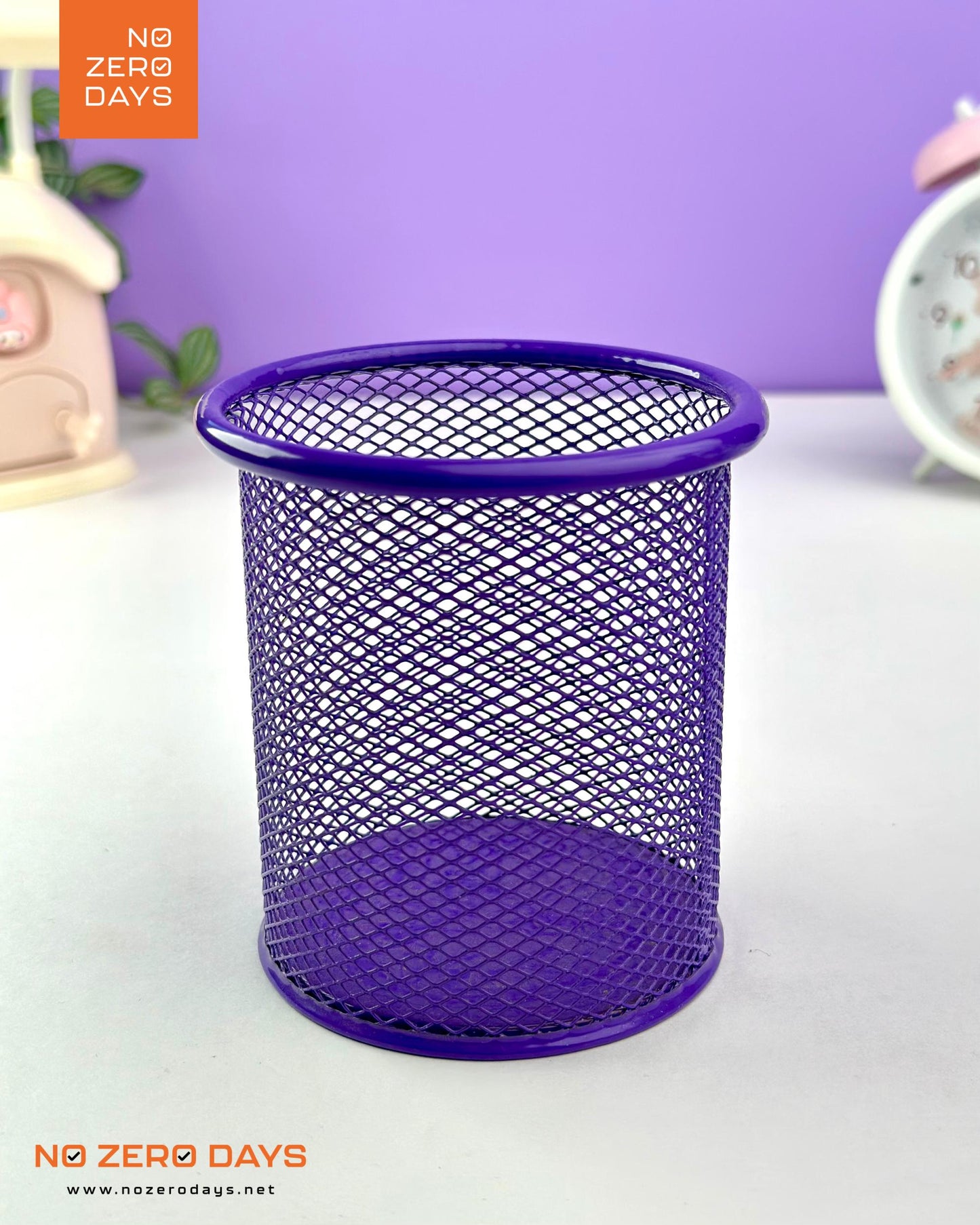 كوب أقلام معدن شبك دائري - بنفسجي