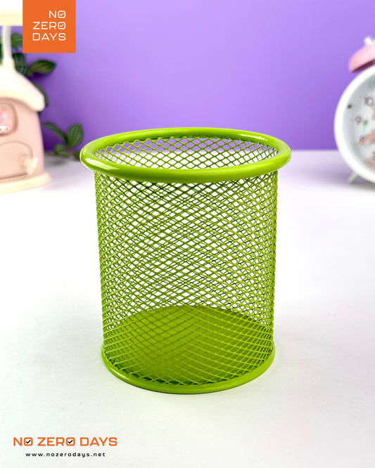 كوب أقلام معدن شبك دائري - أخضر