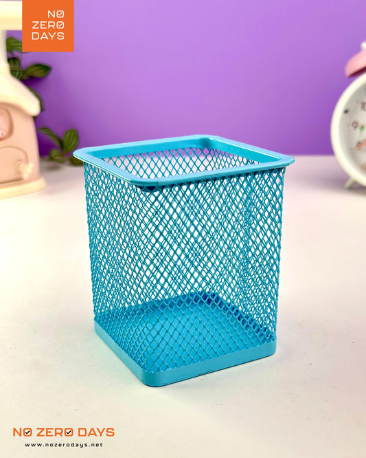 كوب أقلام معدن شبك مربع - لبني