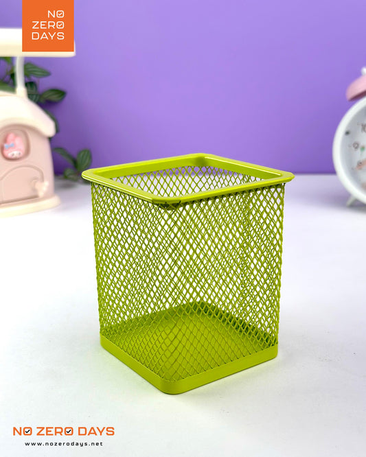 كوب أقلام معدن شبك مربع - أخضر