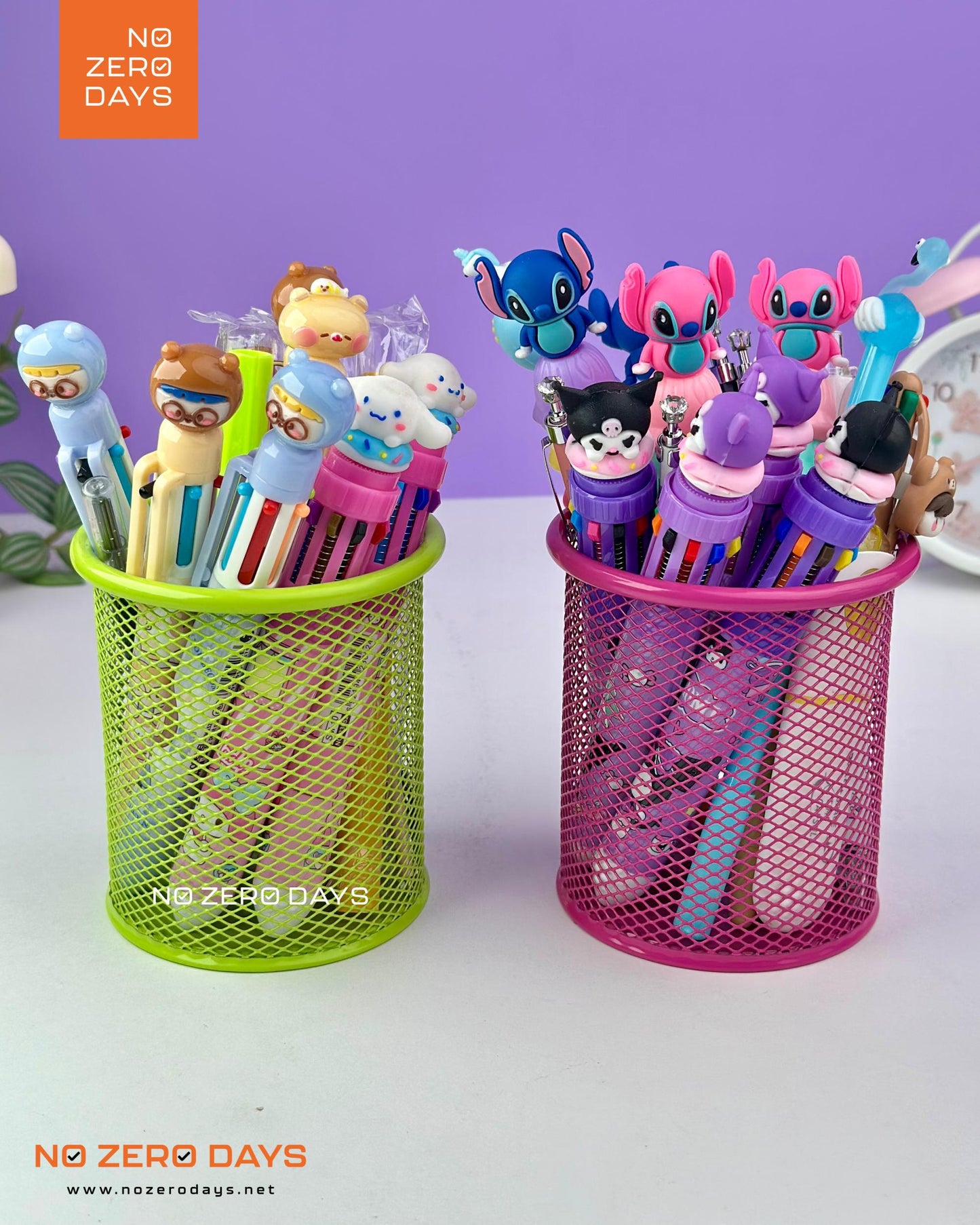 كوب أقلام معدن شبك دائري - بينك