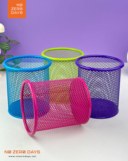 كوب أقلام معدن شبك دائري - أخضر