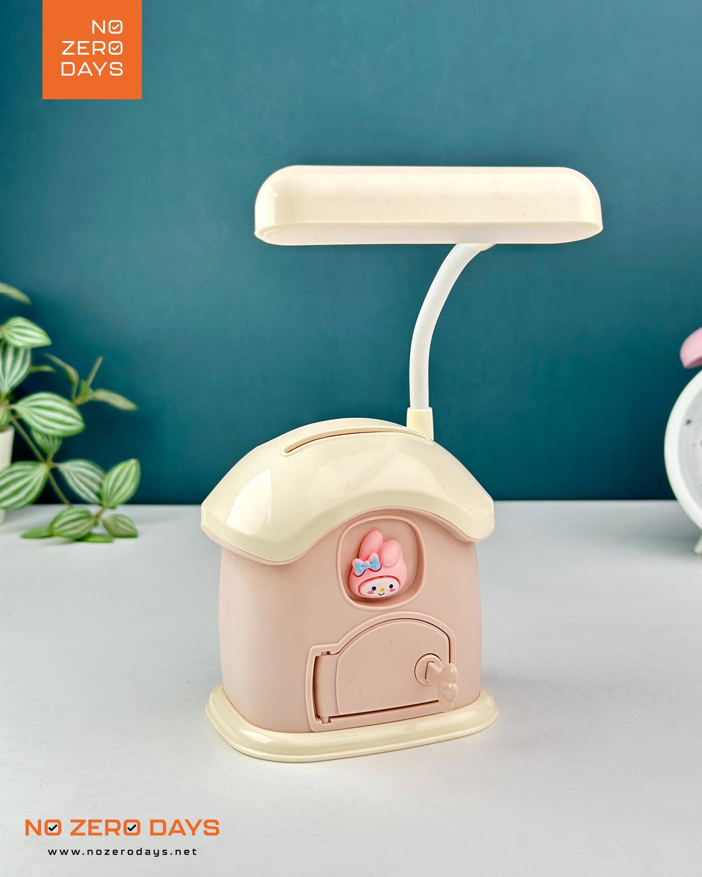 أباجورة ليد شحن شكل بيت مع حصالة - زهري