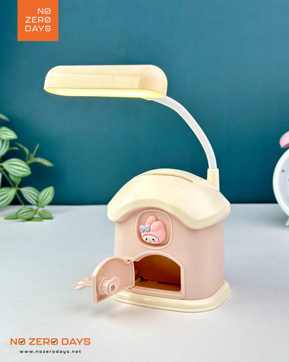 أباجورة ليد شحن شكل بيت مع حصالة - زهري