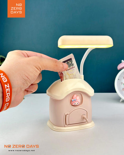 أباجورة ليد شحن شكل بيت مع حصالة - زهري