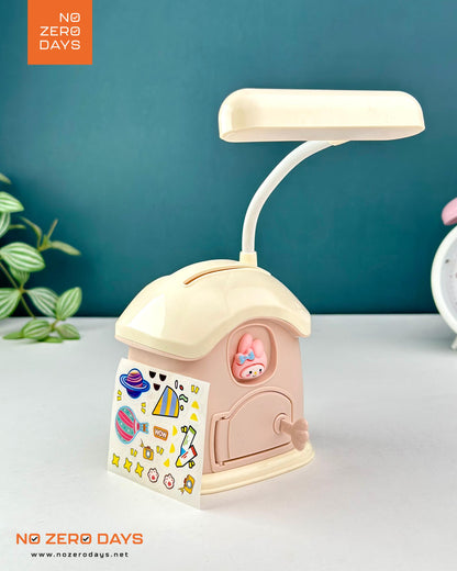 أباجورة ليد شحن شكل بيت مع حصالة - زهري