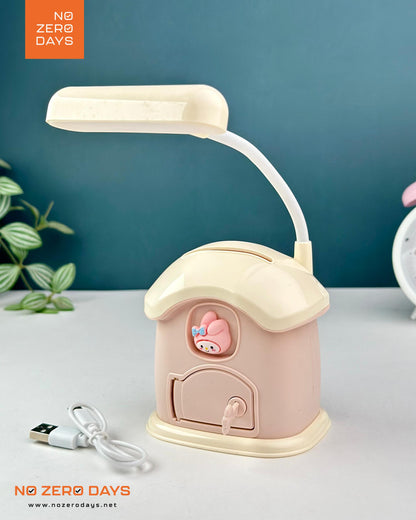 أباجورة ليد شحن شكل بيت مع حصالة - زهري