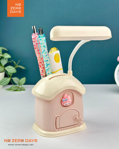 أباجورة ليد شحن شكل بيت مع حصالة - زهري