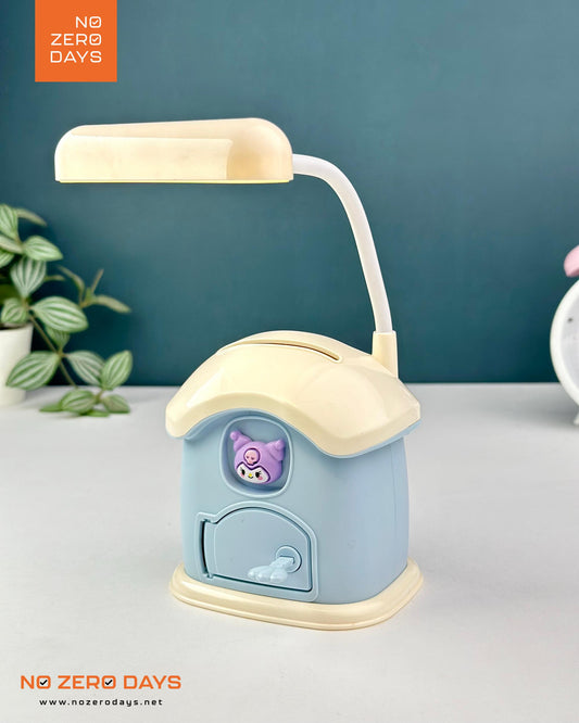 أباجورة ليد شحن شكل بيت مع حصالة - أزرق