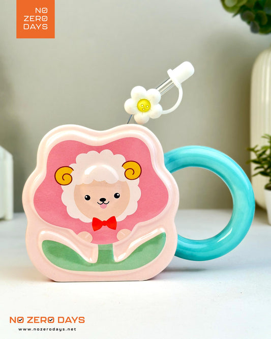 مج سيراميك شكل خروف مع شفاطة