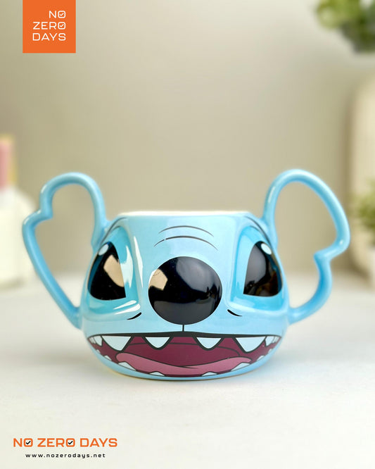 مج سيراميك مجسم ٢ يد - ستيتش أزرق