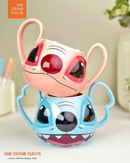 مج سيراميك مجسم ٢ يد - ستيتش بينك