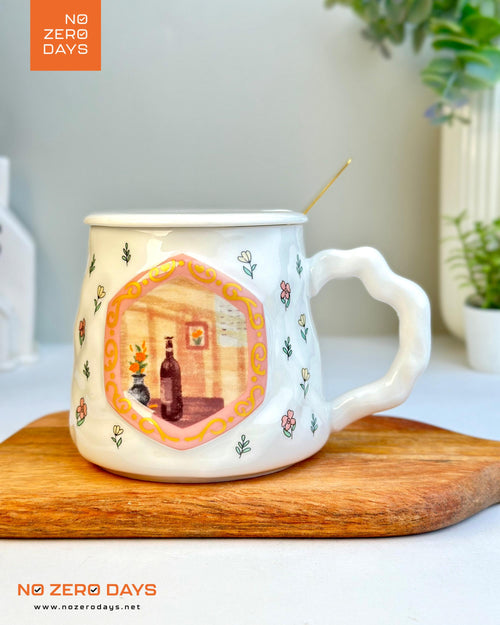 مج سيراميك رسمة ظل بارز مع معلقة