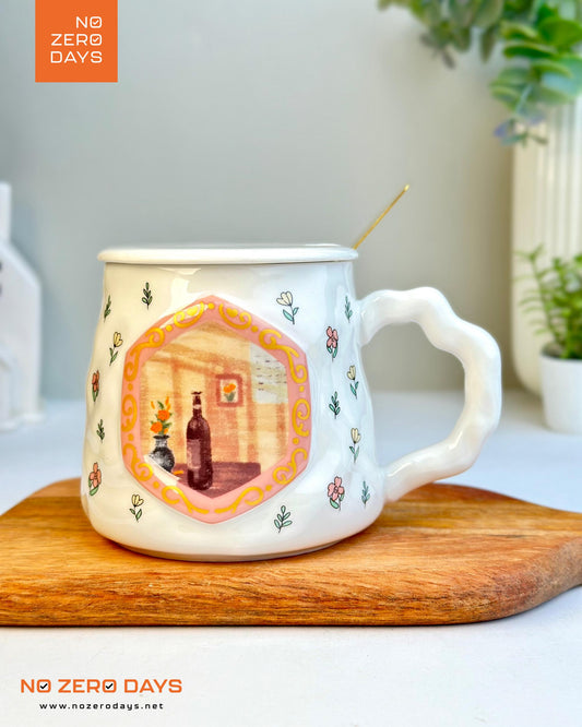 مج سيراميك رسمة ظل بارز مع معلقة