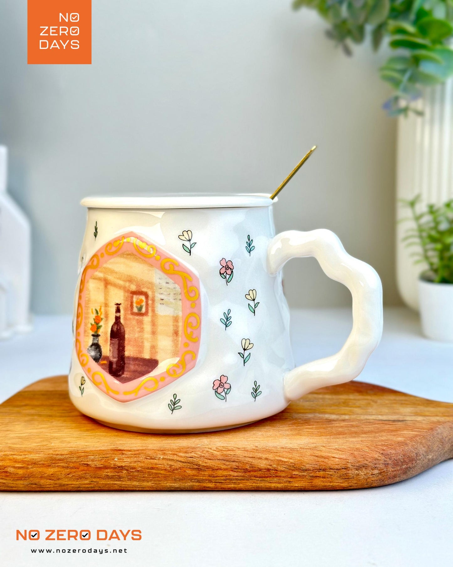 مج سيراميك رسمة ظل بارز مع معلقة