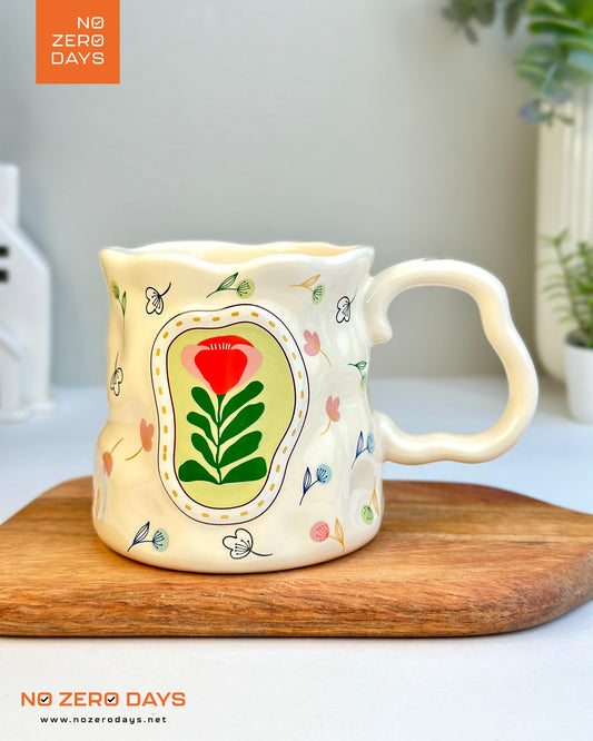 مج سيراميك رسمة ورد بارز