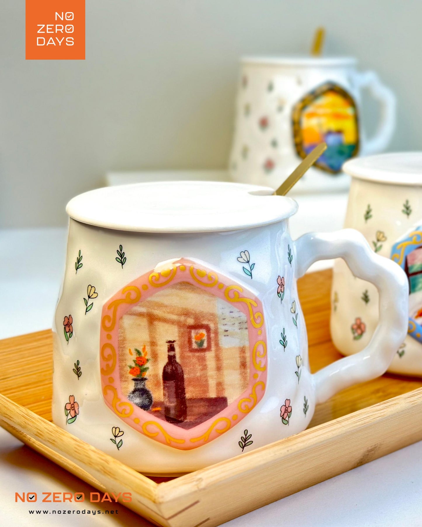 مج سيراميك رسمة ظل بارز مع معلقة