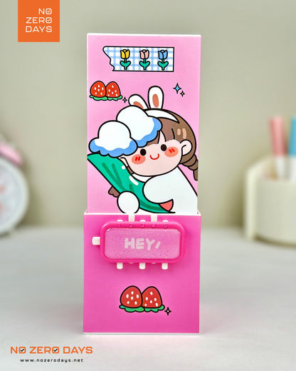 منظم مكتب بلاستيك بمراية وقفل - بينك