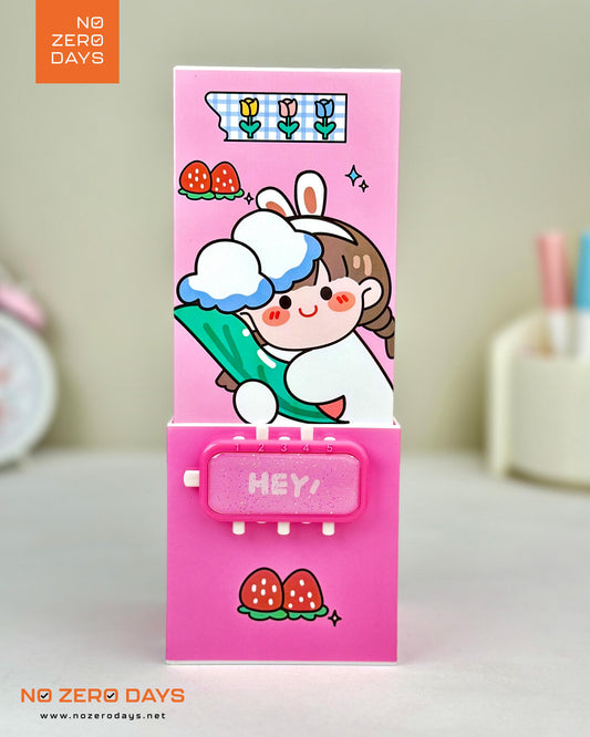 منظم مكتب بلاستيك بمراية وقفل - بينك