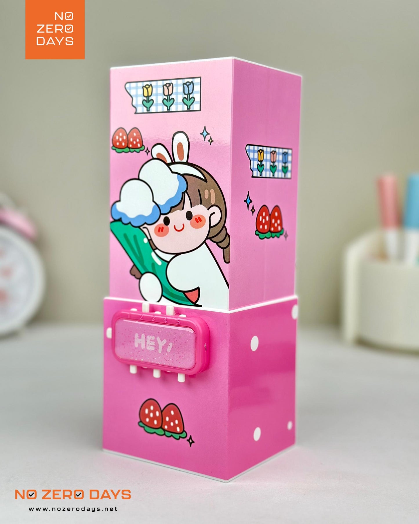 منظم مكتب بلاستيك بمراية وقفل - بينك