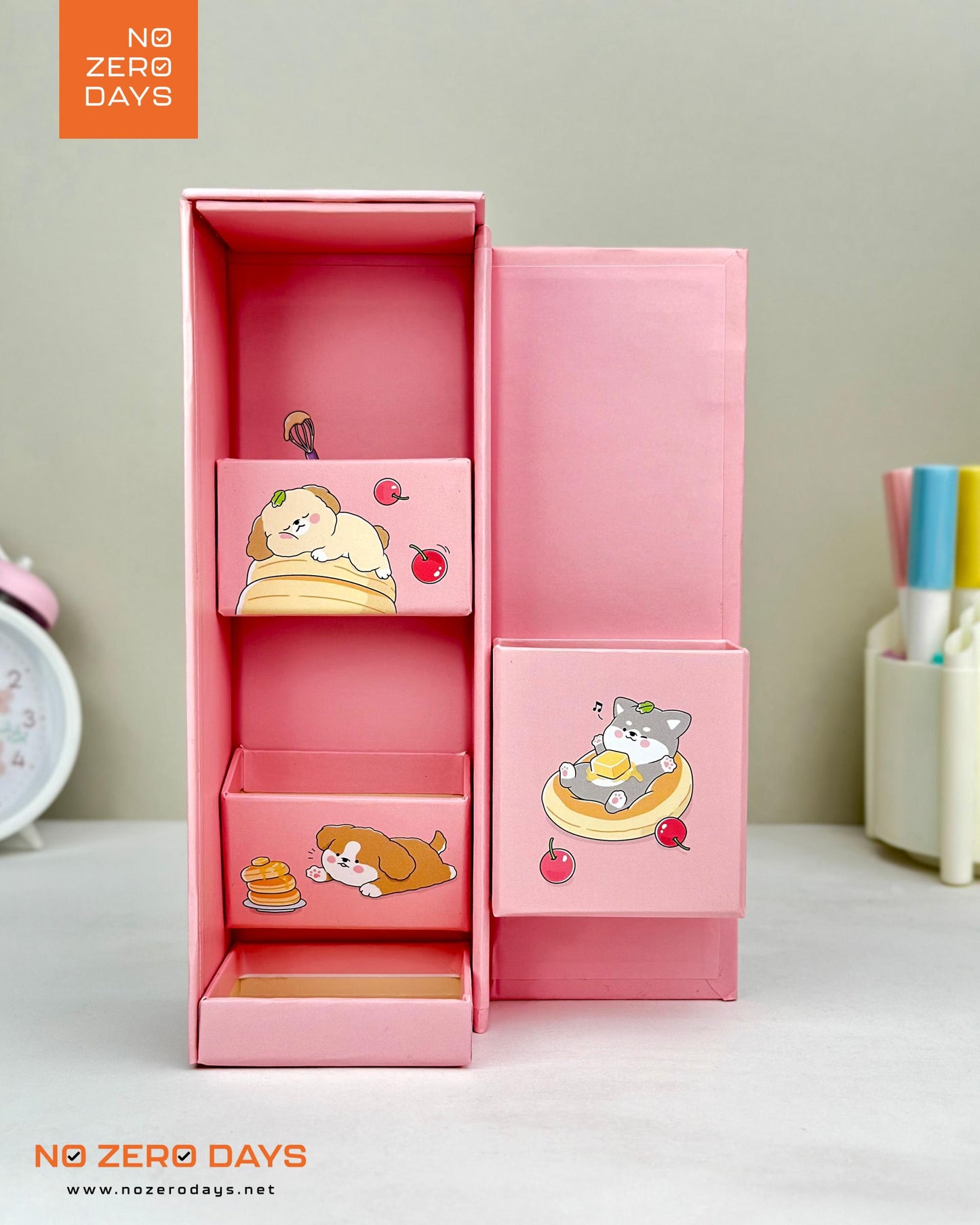 منظم مكتب كرتون مقوى - بينك