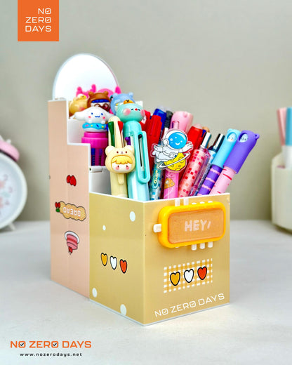 منظم مكتب بلاستيك بمراية وقفل