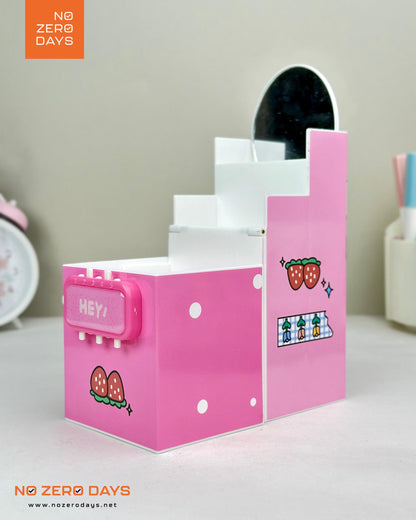 منظم مكتب بلاستيك بمراية وقفل - بينك