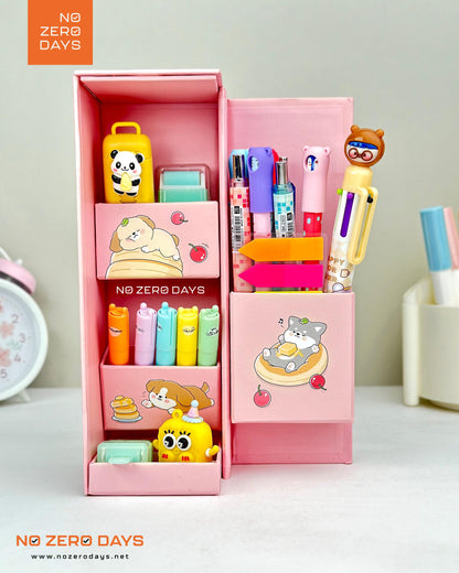 منظم مكتب كرتون مقوى - بينك