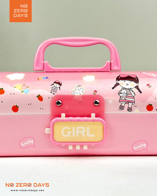 مقلمة بلاستيك بسبورة وقلم وقفل